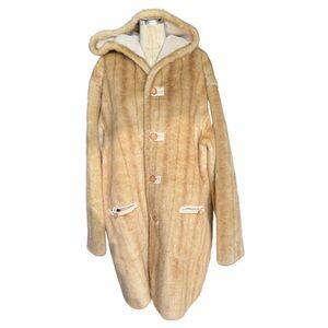 1990 Vintage Jones New York Camel Faux Fur Coat with Hood Womens Size XL